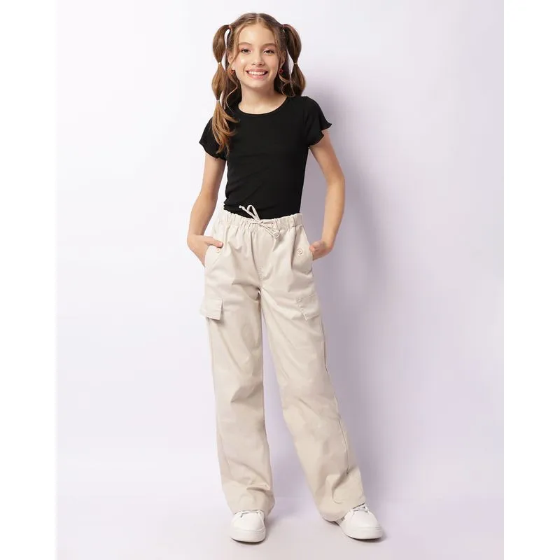 Calça Sarja Juvenil Reta Bolso Lapela Lateral Bege 10