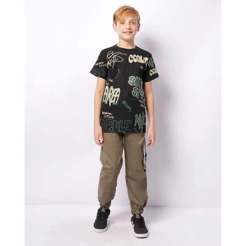 Calça Juvenil Sarja Jogger Com Bolso Cargo Verde 14