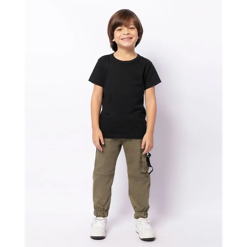 Calça Infantil Sarja Jogger Com Bolso Cargo Verde 4