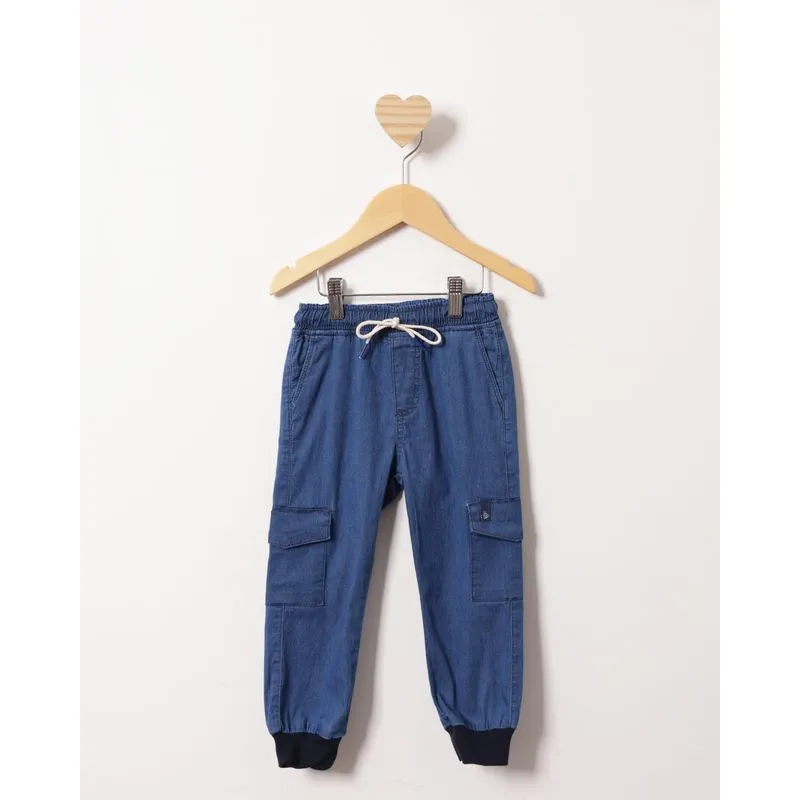 Calça Jeans Bebê Jogger Bolso Cargo Azul 1