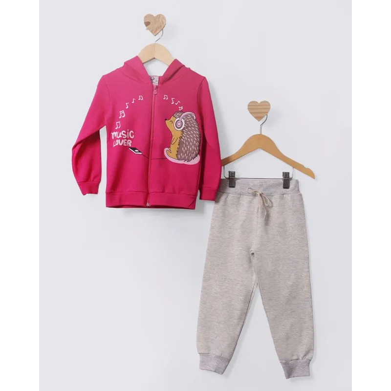 Conjunto Moletom Bebê Com Capuz Estampa Rosa 2