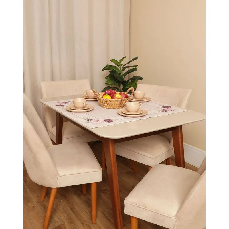 Toalha De Chá 78cm x 78cm Estampa Floral Bege UN