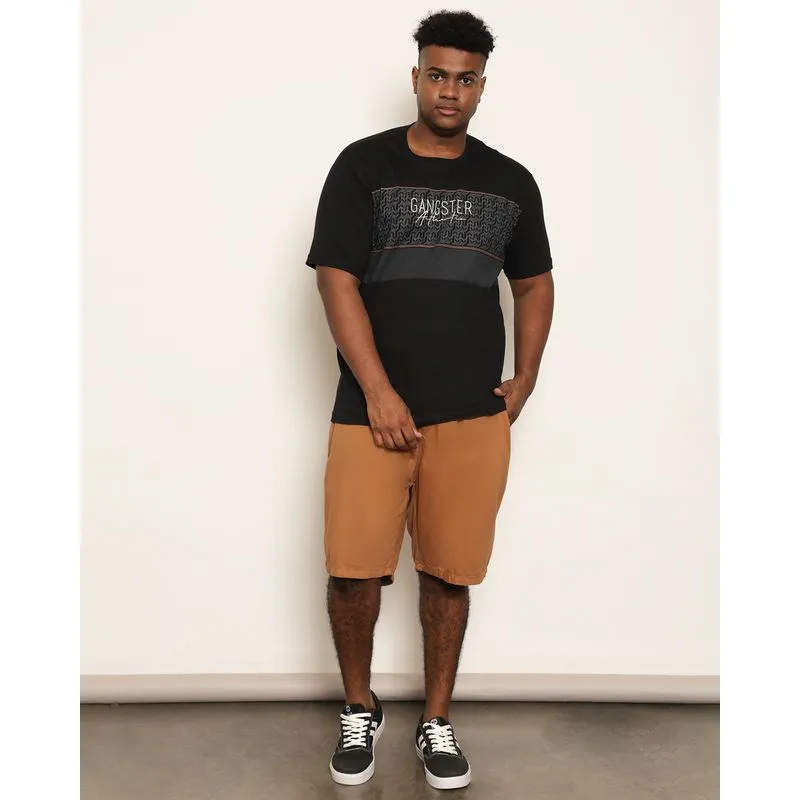 Bermuda Plus Size Masculina Sarja Reta Cordão Com Bolsos Marrom G2