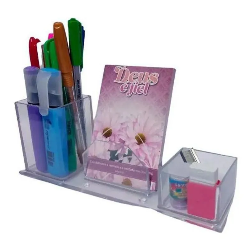 10x Porta Lapís, Caneta, Clips, Lembrete, Cristal, Novacril
