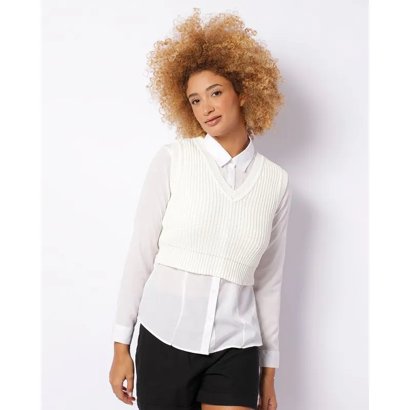 Colete Feminino Curto Tricô Off White G