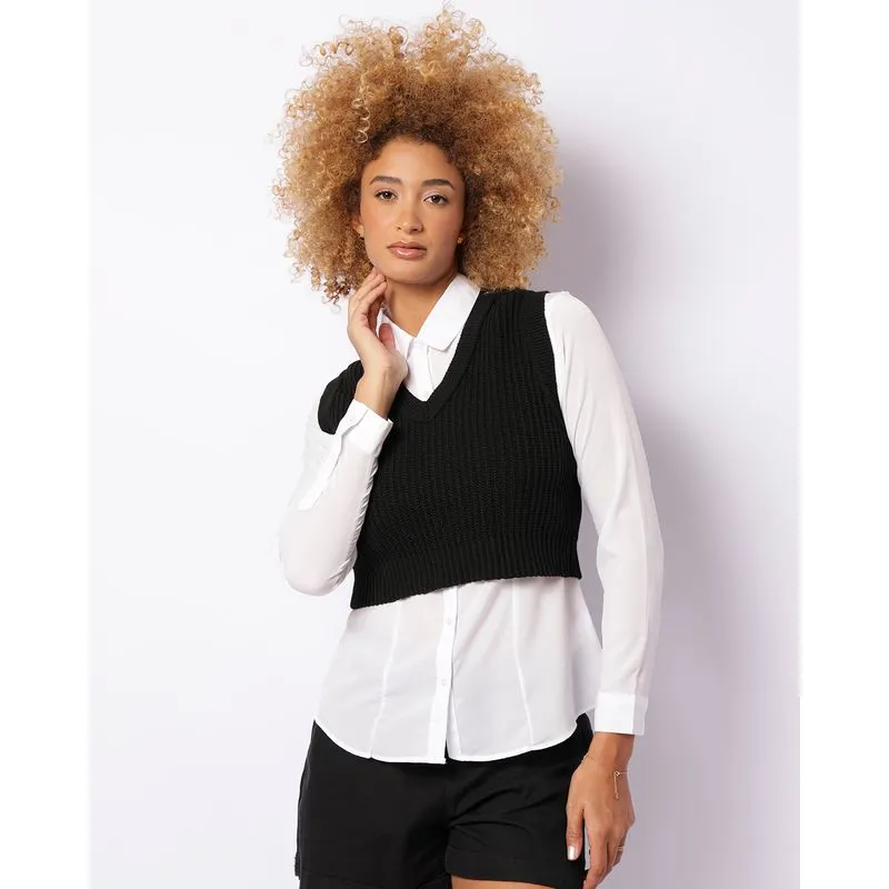 Colete Feminino Curto Tricô Preto P
