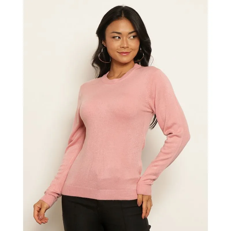 Blusa Feminina Tricô Manga Longa Rosa P