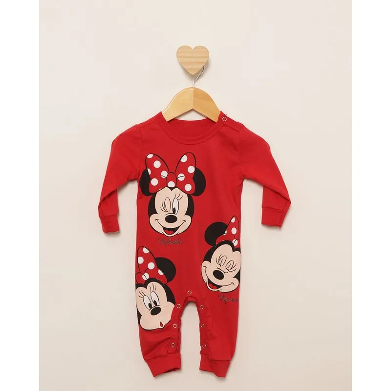 Macacão Bebê Longo Disney Estampa Minnie Vermelho G