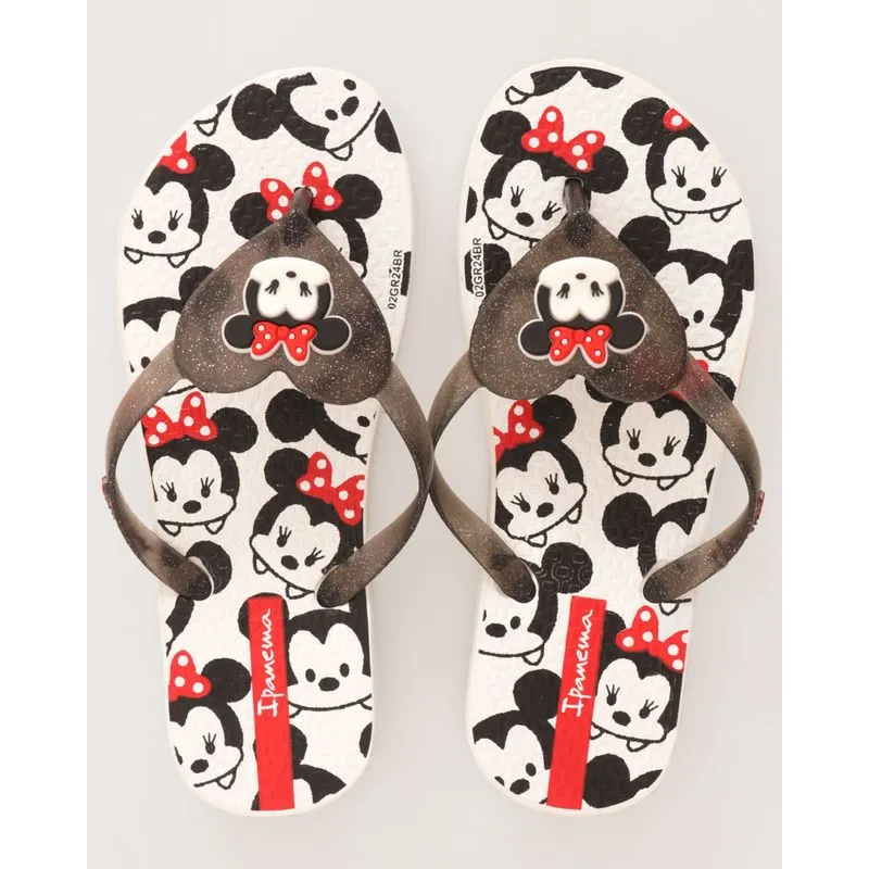 Chinelo Infantil Disney Estampa Minnie Com Glitter Branco 29/30