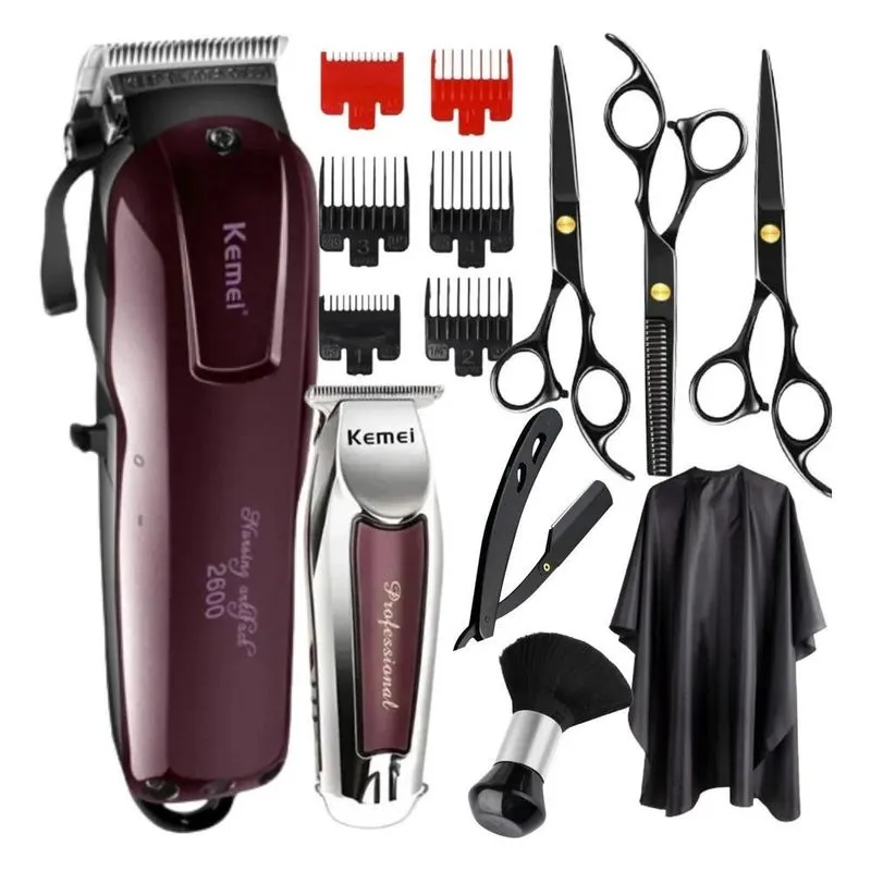 2x Kit Maquina De Cortar Cabelo Tesouras Profissionais Barbe