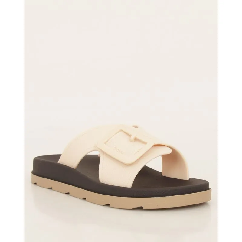 Sandália Rasteirinha Feminina Slide Zaxy Com Fivela Off White 36