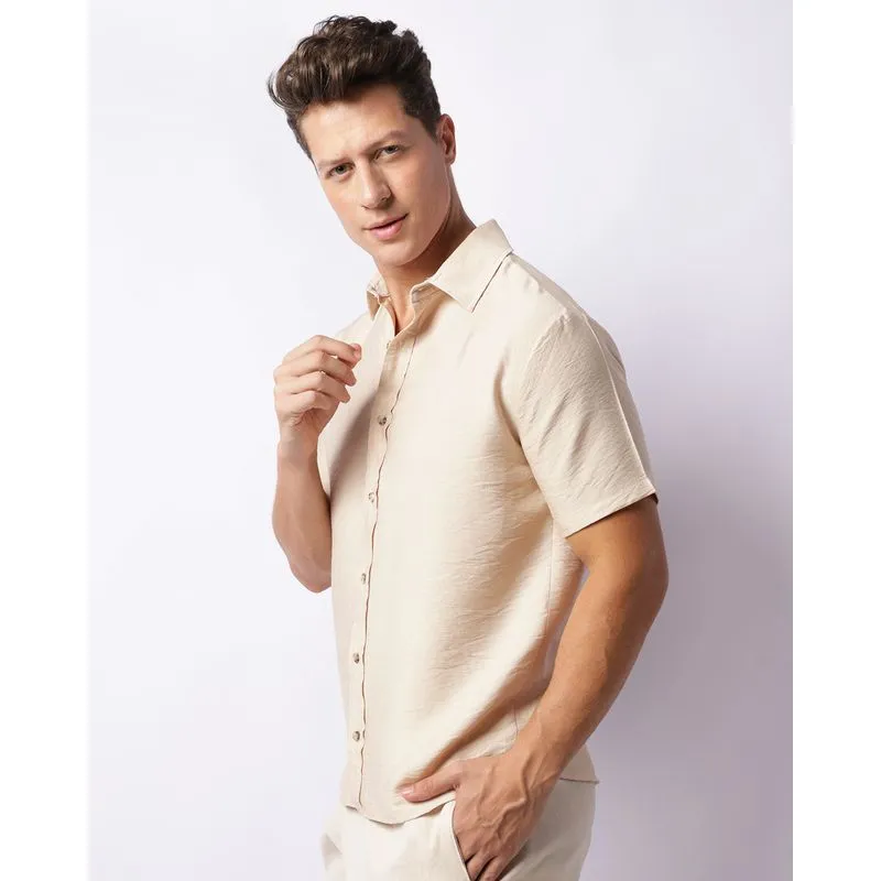 Camisa Masculina Viscose Manga Curta Bege G
