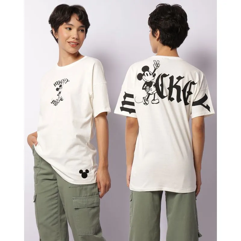 Camiseta Feminina Oversized Disney Mickey Manga Curta Off White G
