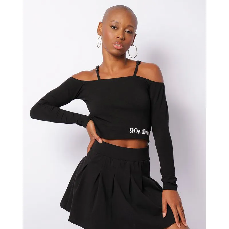 Blusa Feminina Cropped Alcinha Manga Longa Preta P