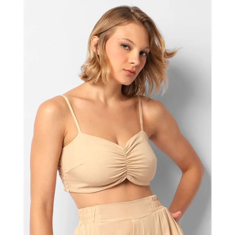 Blusa Feminina Cropped Alcinha Bege M