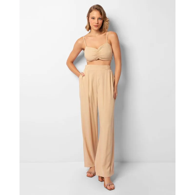 Calça Feminina Pantalona Viscose Bege GG