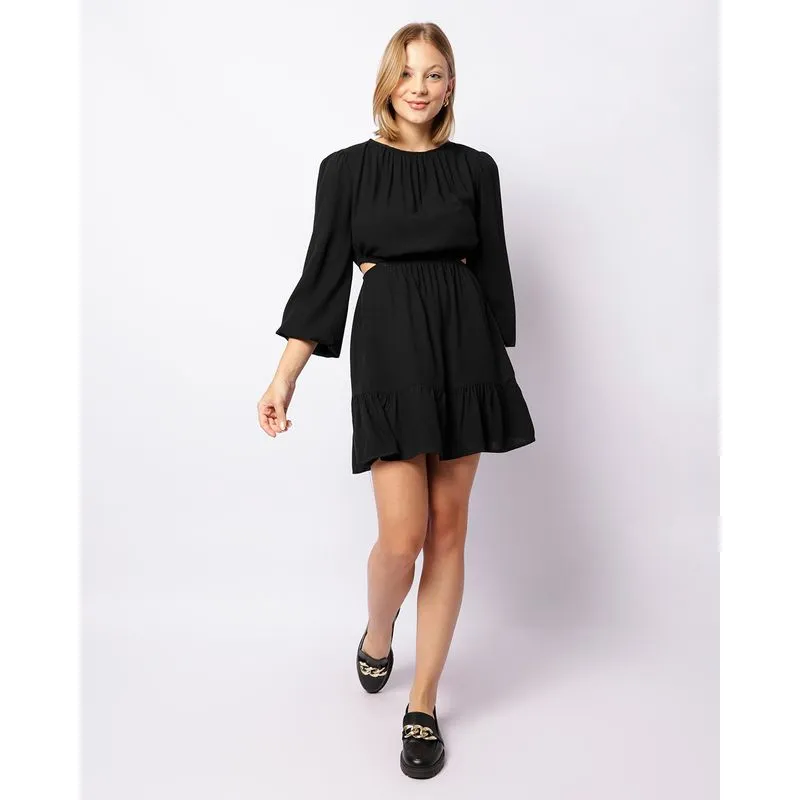 Vestido Feminino Curto Viscose Manga 7/8 Bufante Preto P