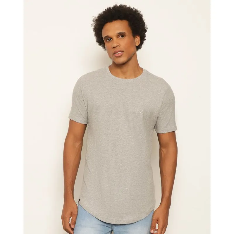Camiseta Masculina Texturizada Long Line Manga Curta Cinza M