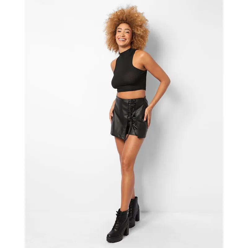 Short Saia Cirrê Com Amarração Preto P