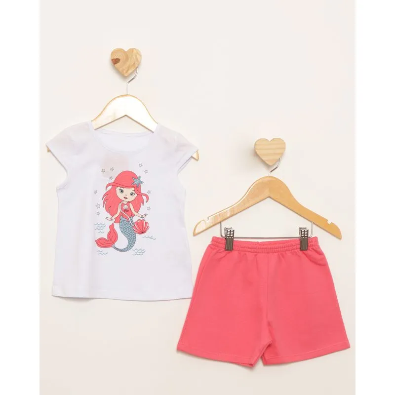 Conjunto Bebê Curto Estampa Sereia Manga Curta Branco 1