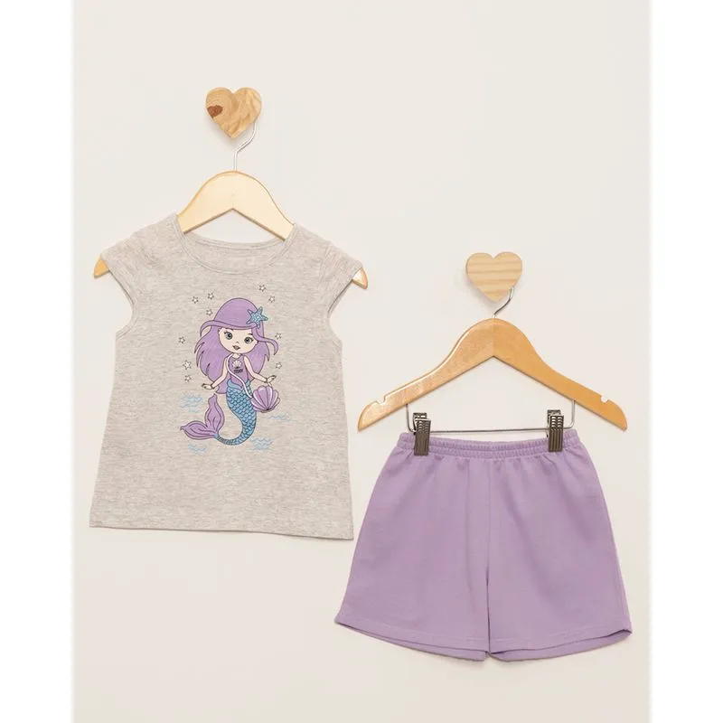 Conjunto Bebê Curto Estampa Sereia Manga Curta Cinza 1