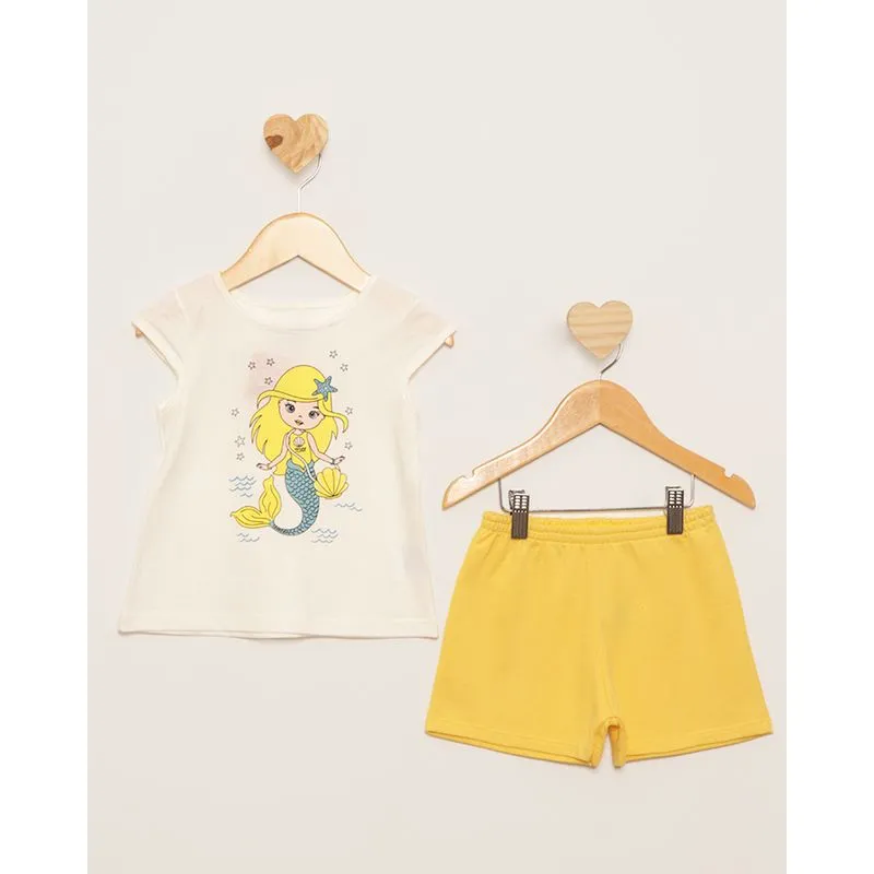 Conjunto Bebê Curto Estampa Sereia Manga Curta Off White 3
