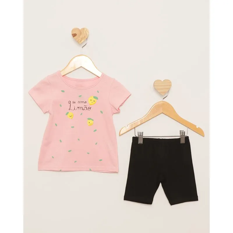 Conjunto Bebê Curto Estampa Limão Rosa 1