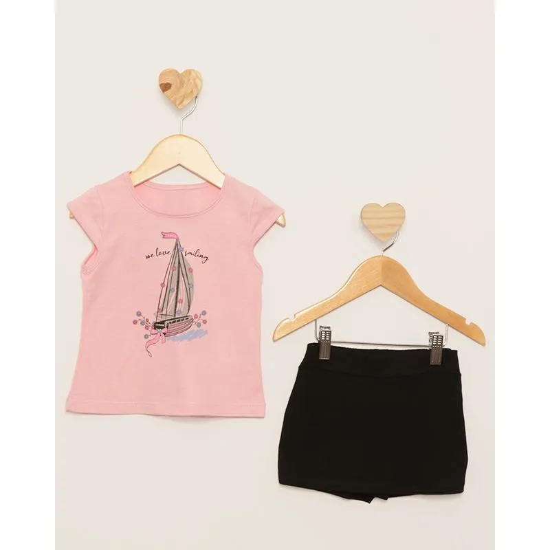 Conjunto Bebê Curto Estampa Barco Rosa 3