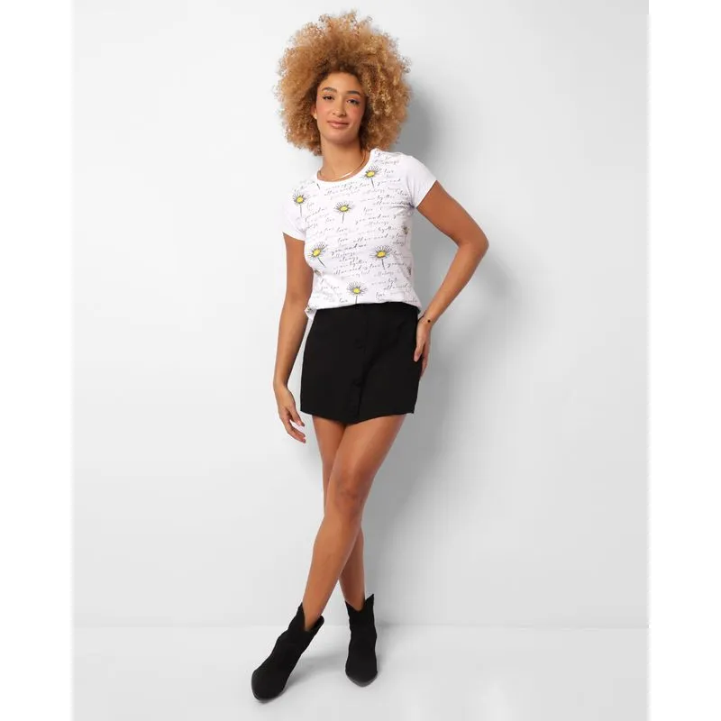 Short Saia Feminino Botões Frontais Preto G