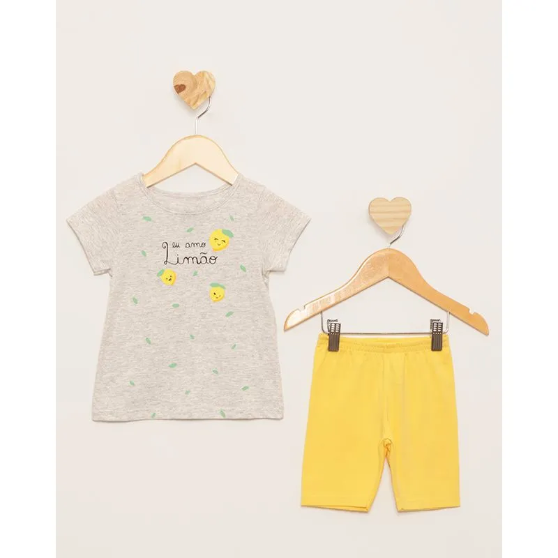 Conjunto Bebê Curto Estampa Limão Cinza 3