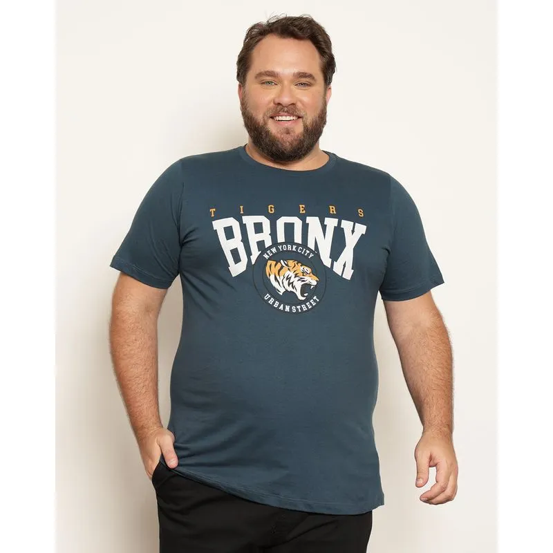 Camiseta Plus Size Masculina Estampa Com Escrita Manga Curta Verde G2