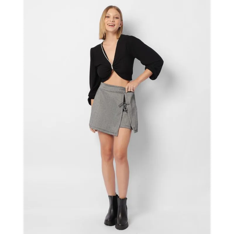 Short Saia Feminino Curto Estampado Xadrez Preto P