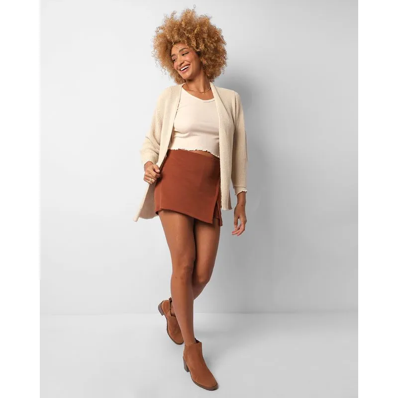 Short Saia Feminino Curto Com Fenda Marrom GG