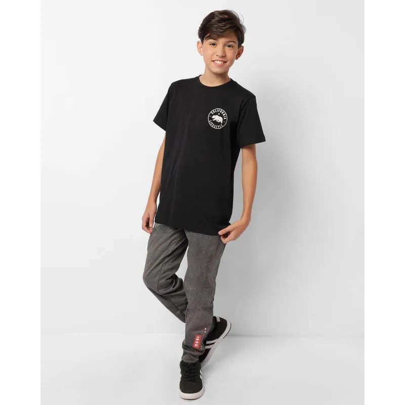 Calça Juvenil Helanca Peluciada Jogger Com Estampa Cinza 10