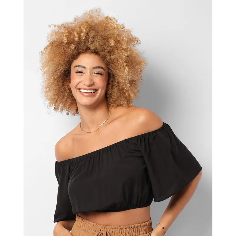 Blusa Feminina Cropped Viscose Elástico Na Barra Preta M