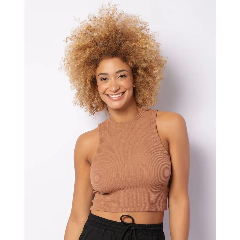 Regata Feminina Cropped Texturizada Bege G