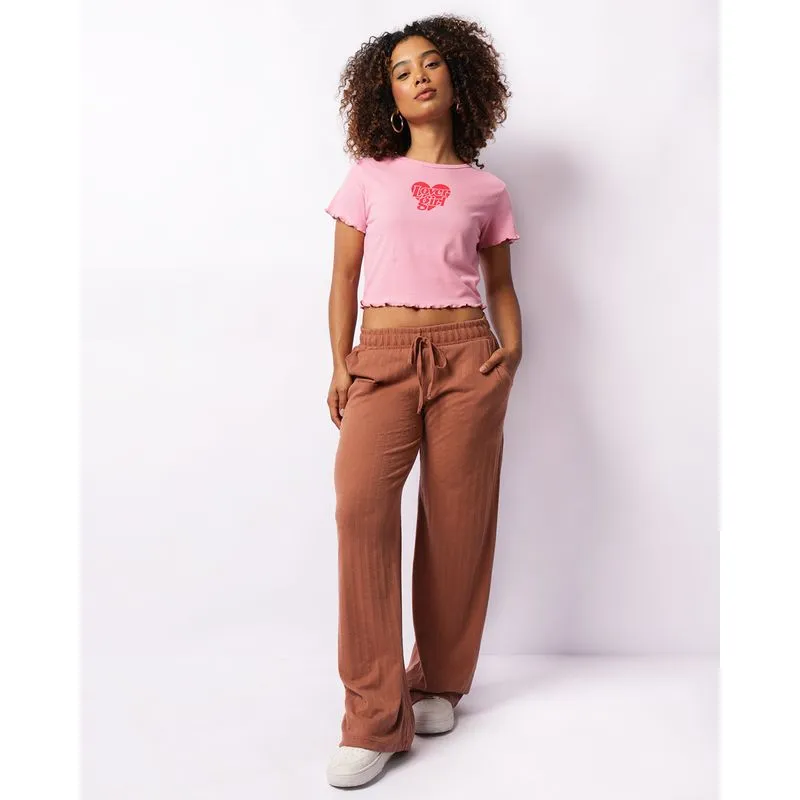 Calça Feminina Reta Texturizada Com Bolsos Bege P