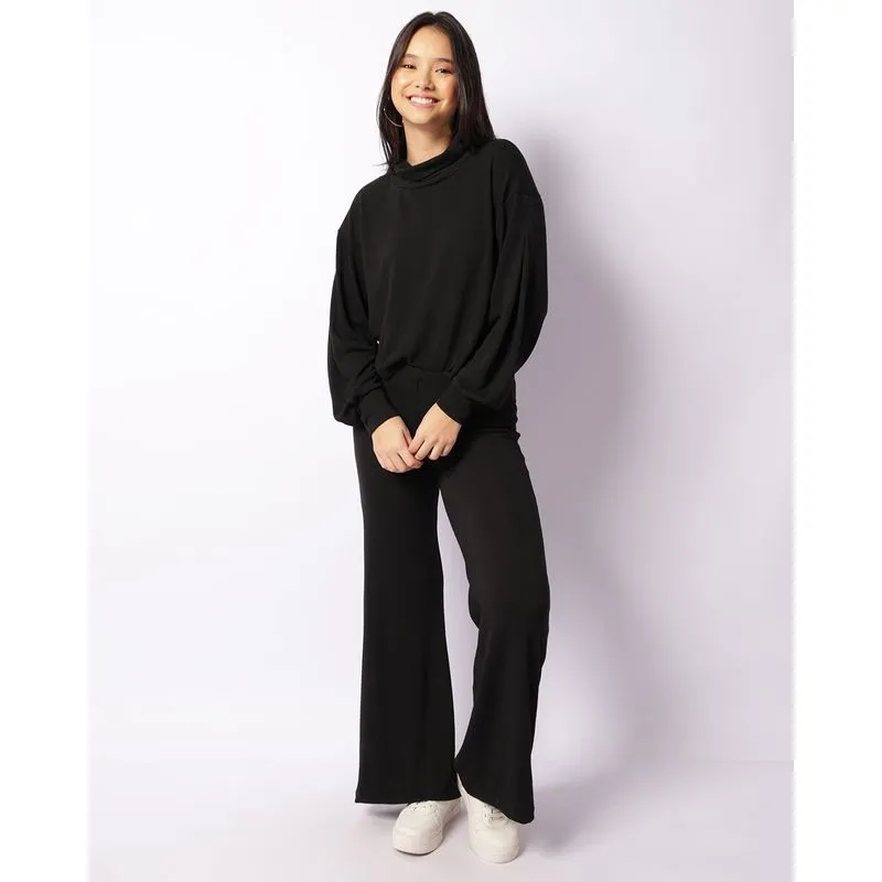 Calça Feminina Tricô Wide Leg Preta GG