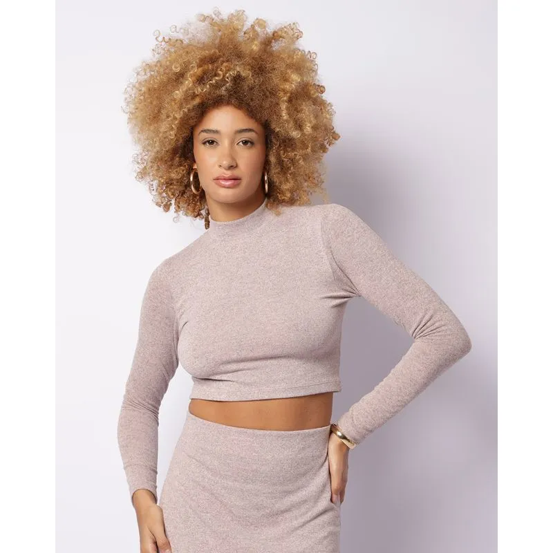 Blusa Feminina Cropped Manga Longa Rosa G