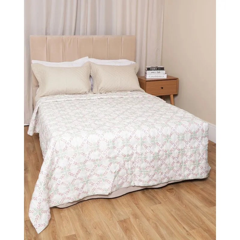 Colcha Casal Matelassê Arte & Cazza Estampa Floral Off White UN
