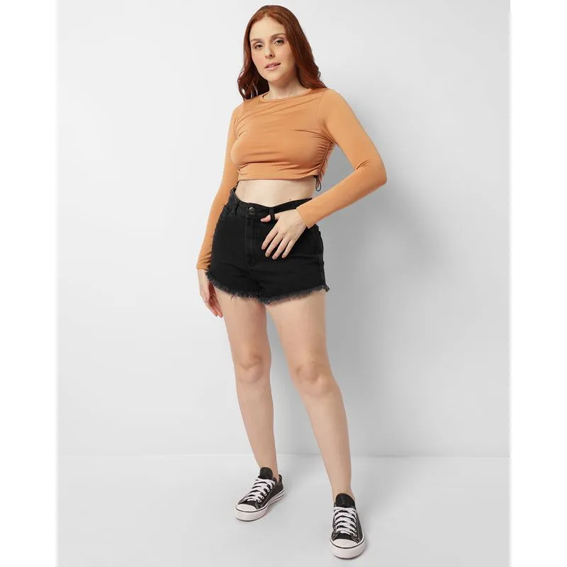 Short Jeans Feminino Barra Desfiada Preto 38