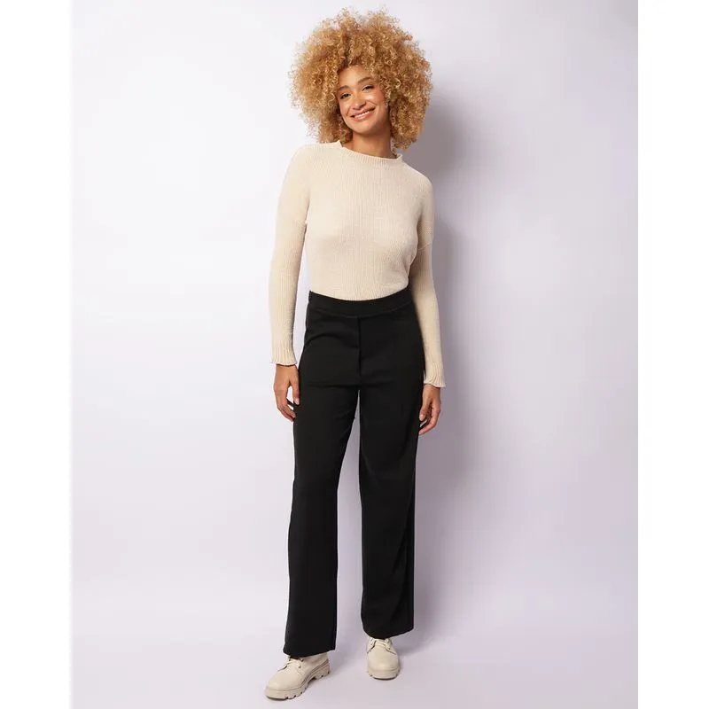 Calça Feminina Reta Com Frisos Preta G