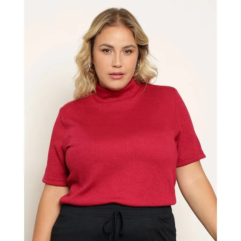 Blusa Plus Size Feminina Gola alta Canelada Vinho G1