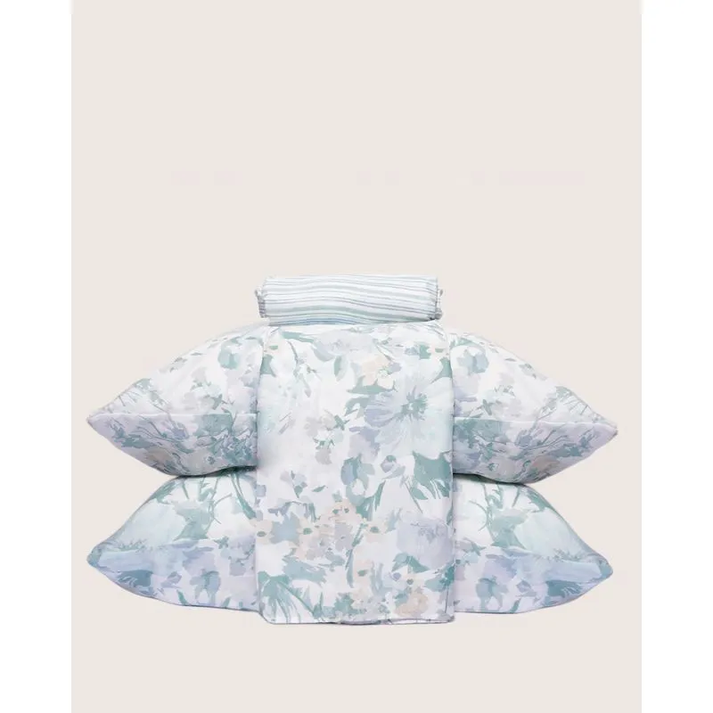 Jogo De Cama Casal 4 Peças Andreza Estampa Floral Verde UN