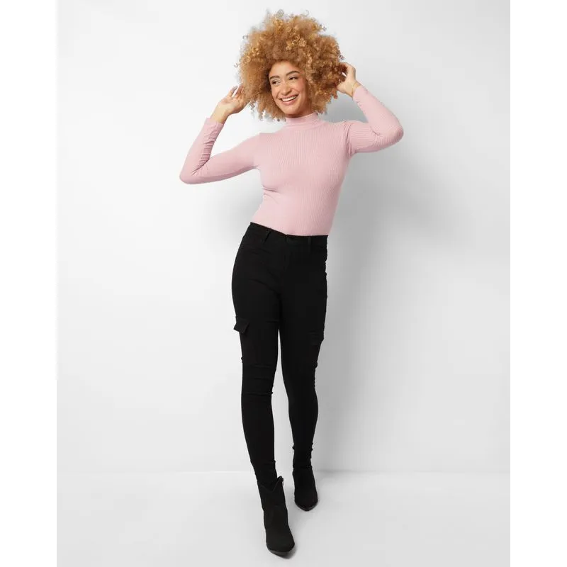 Calça Feminina Sarja Skinny Com Bolsos Cargo Preta 42