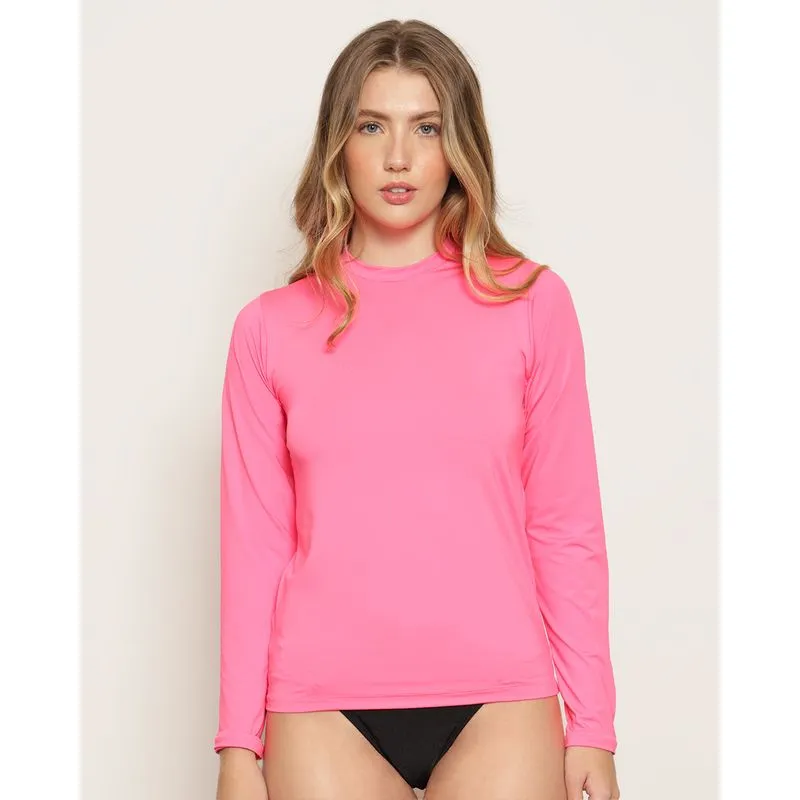 Blusa Feminina Manga Longa Praia Proteção UV Neon Rosa P