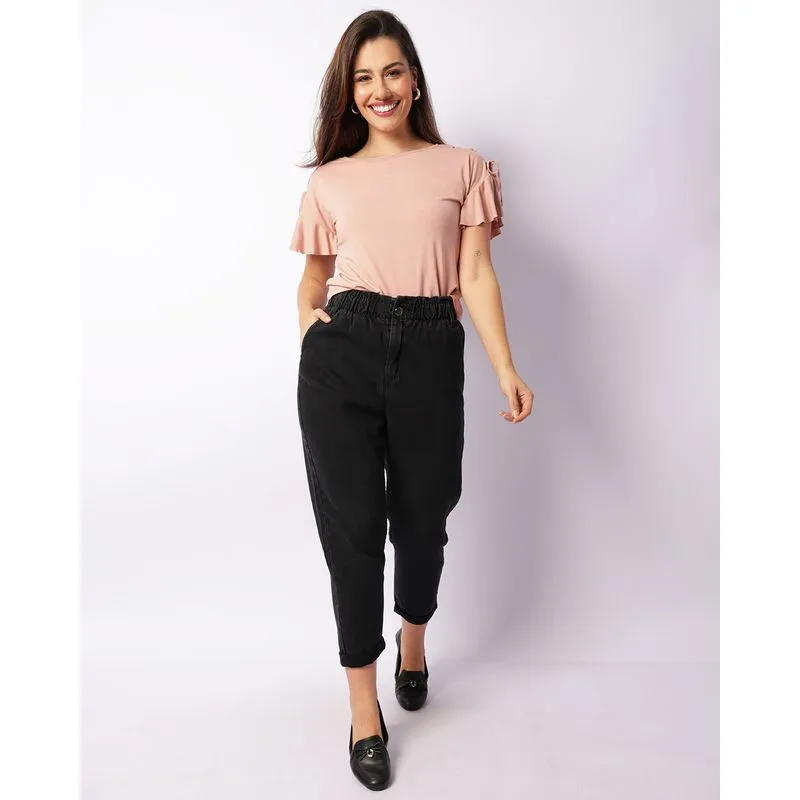 Calça Jeans Feminina Paper Bag Preta 48