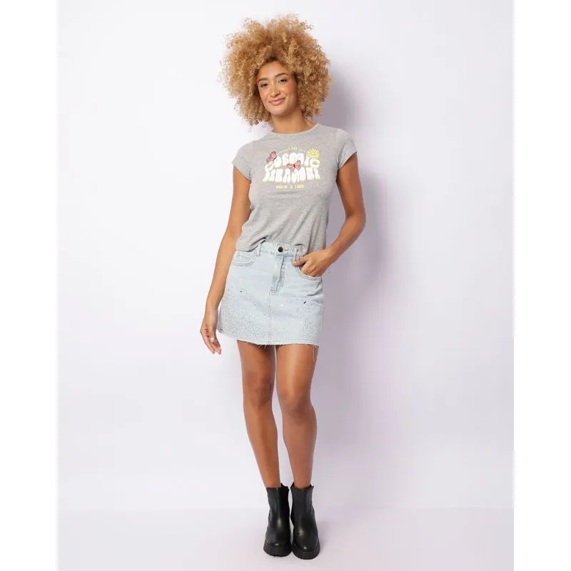Saia Jeans Feminina Curta Com Brilhos Azul 38
