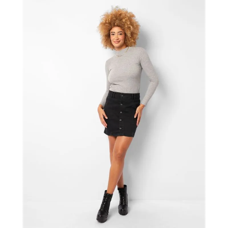 Saia Jeans Feminina Curta Com Botões Preta 44