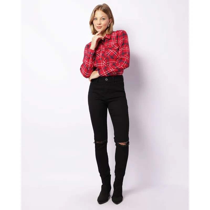 Calça Feminina Sarja Skinny Rasgos Preta 44